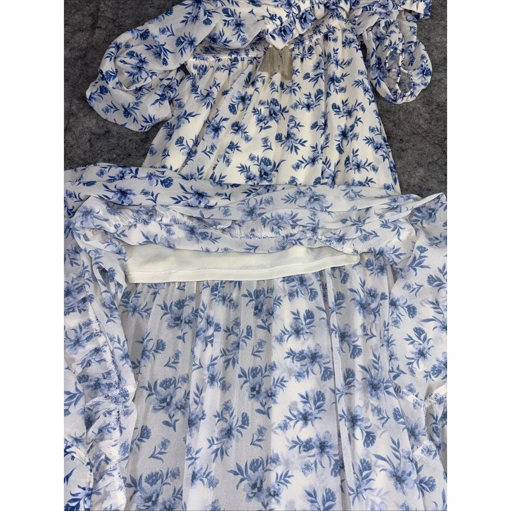 Love Colette Maxi Dress Women's Small Blue Floral Ruffle Elastic Waist Fairycore